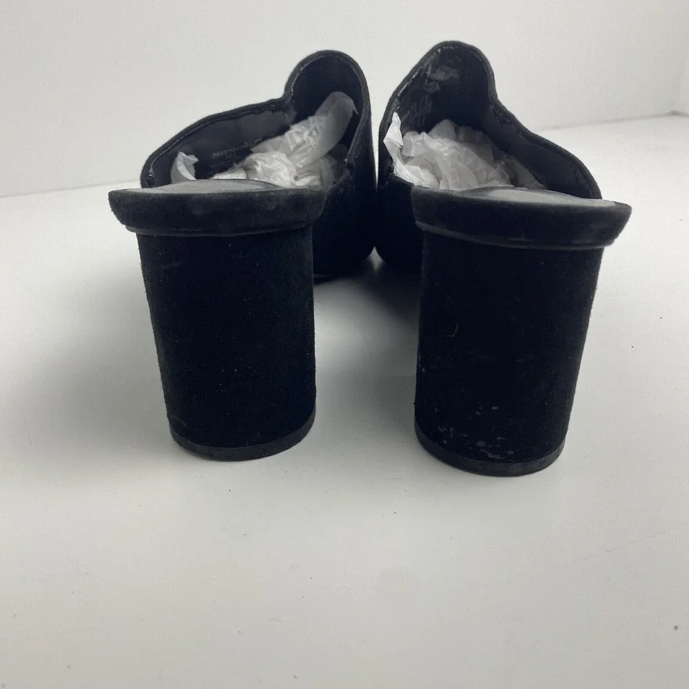 Zara‎ Women's Size 38 Chunky Heel Mules Peep Toe Black Suede Y2K Minimalistic